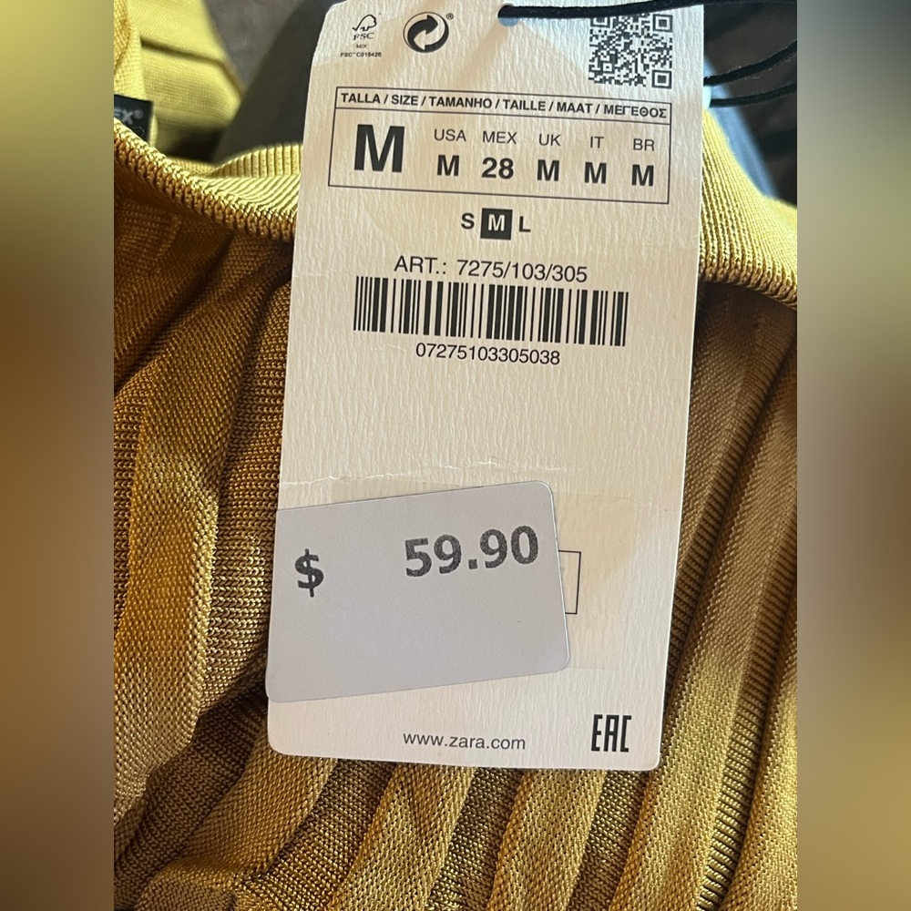 NWT Zara: Mustard Yellow Ribbed Knit Maxi Skirt with Side Slit - Picture 3 of 8